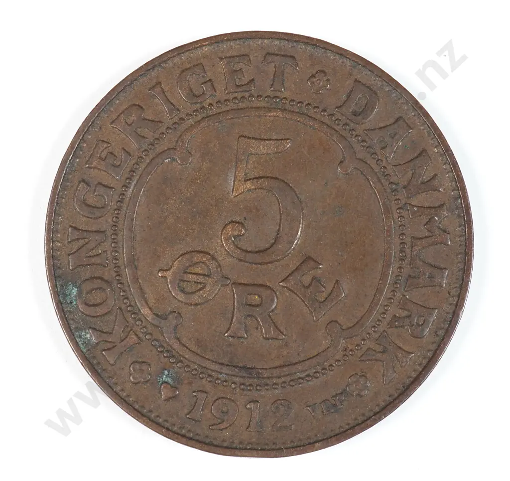 Denmark 1912 Five Ore, Very Fine Image 1++