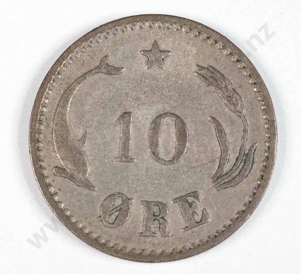 Denmark 1886 Ten Ore, Fine Image 1++