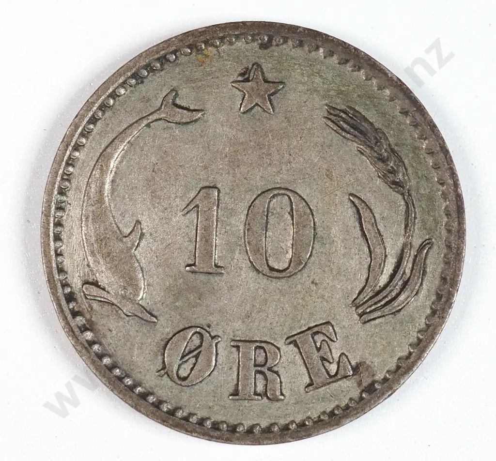Denmark 1889 Ten Ore, Extremely Fine Image 1++