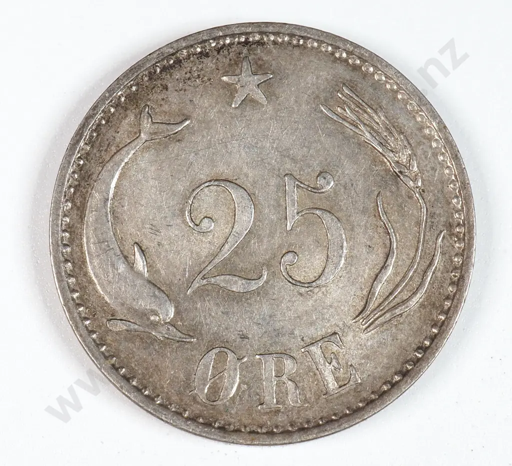 Denmark 1891 Twenty Five Ore, Extremely Fine Image 1++