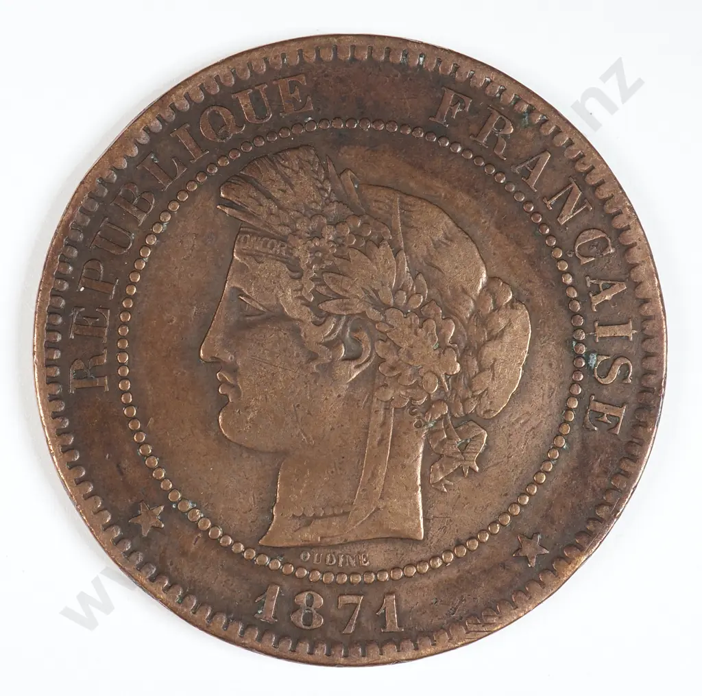 France 1871 'K' Ten Centimes, Very Fine Image 1++