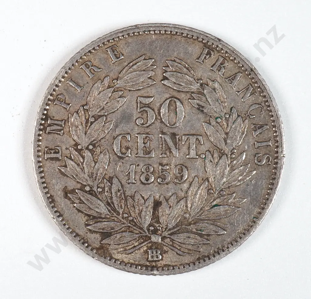 France 1859 'BB' Fifty Centimes, Very Fine Image 1++