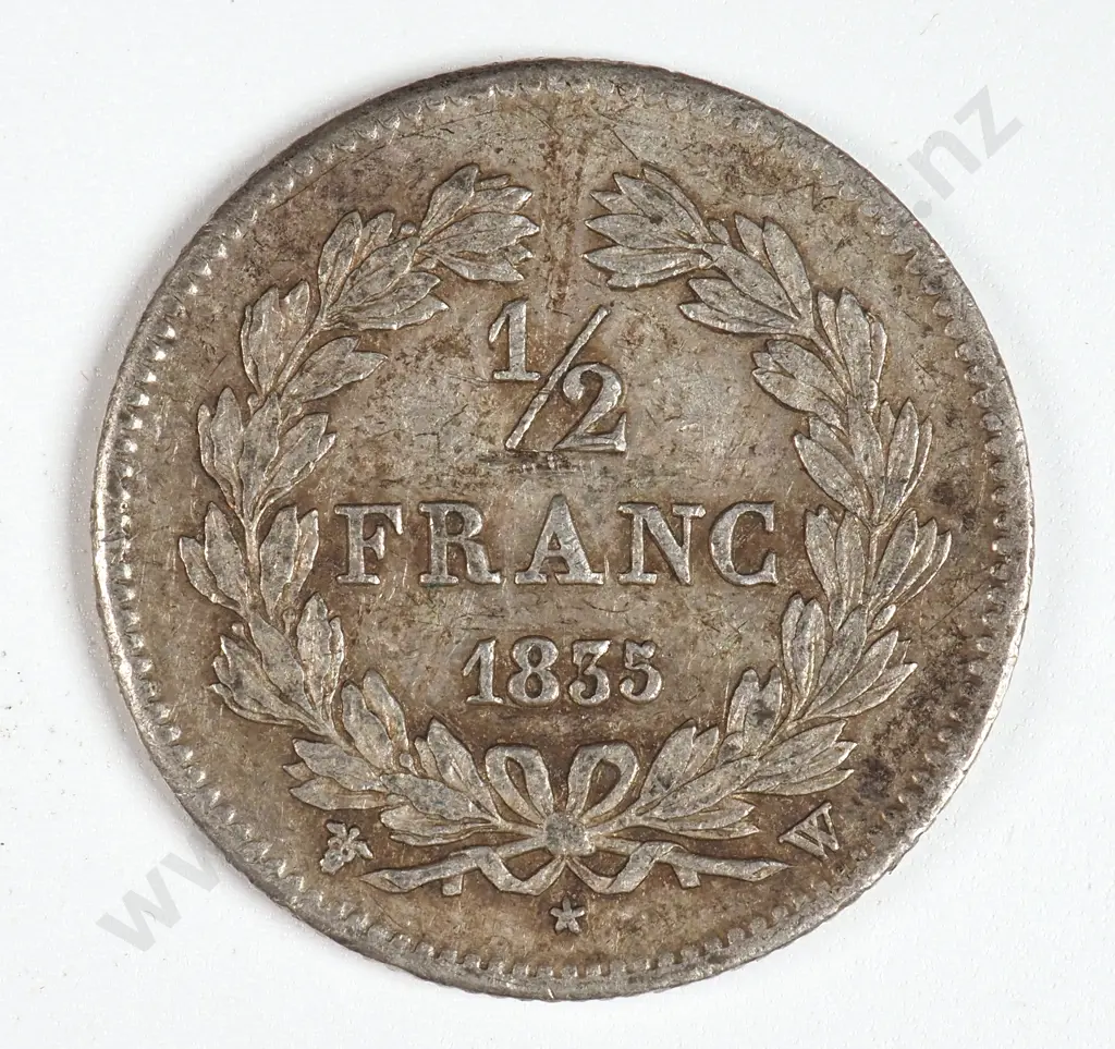 France 1835 'W' Half Franc, Very Fine Image 1++