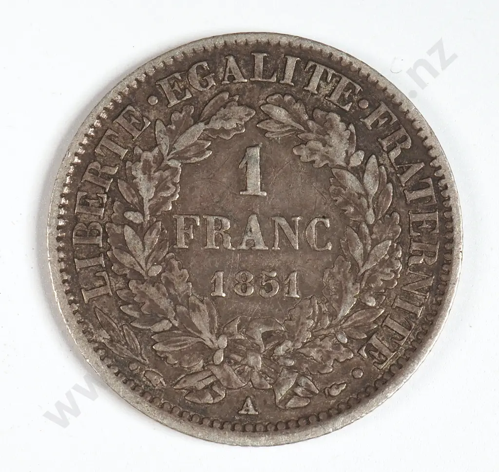 France 1851 'A' One Franc, Very Fine Image 1++
