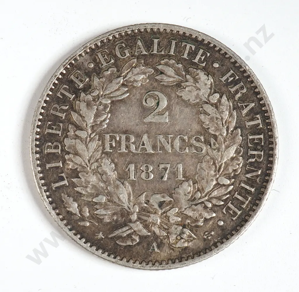 France 1871 'A' Two Francs, Extremely Fine Image 1++