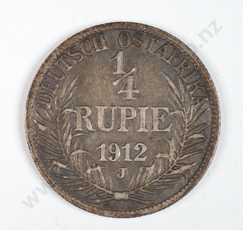German East Africa 1912 'J' Quarter Rupie, Very Fine Image 1++
