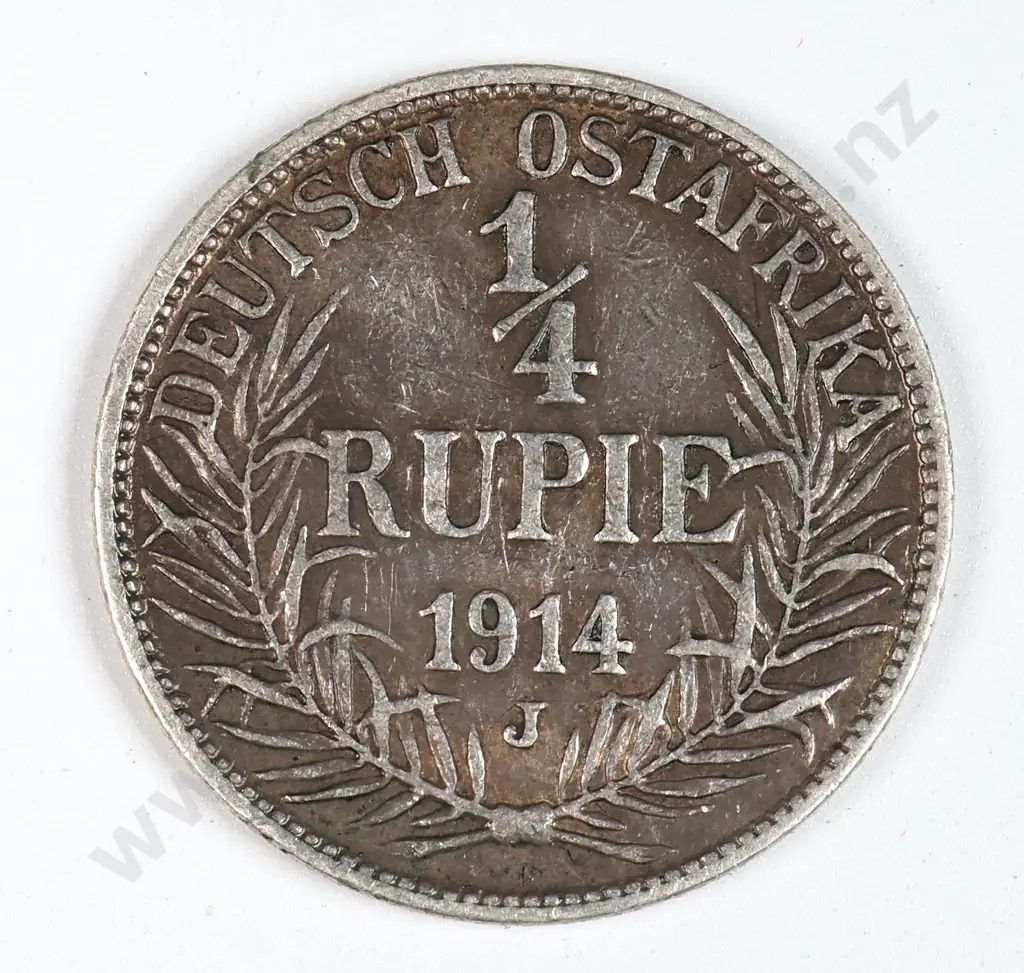 German East Africa 1914 'J' Quarter Rupie, Very Fine Image 1++