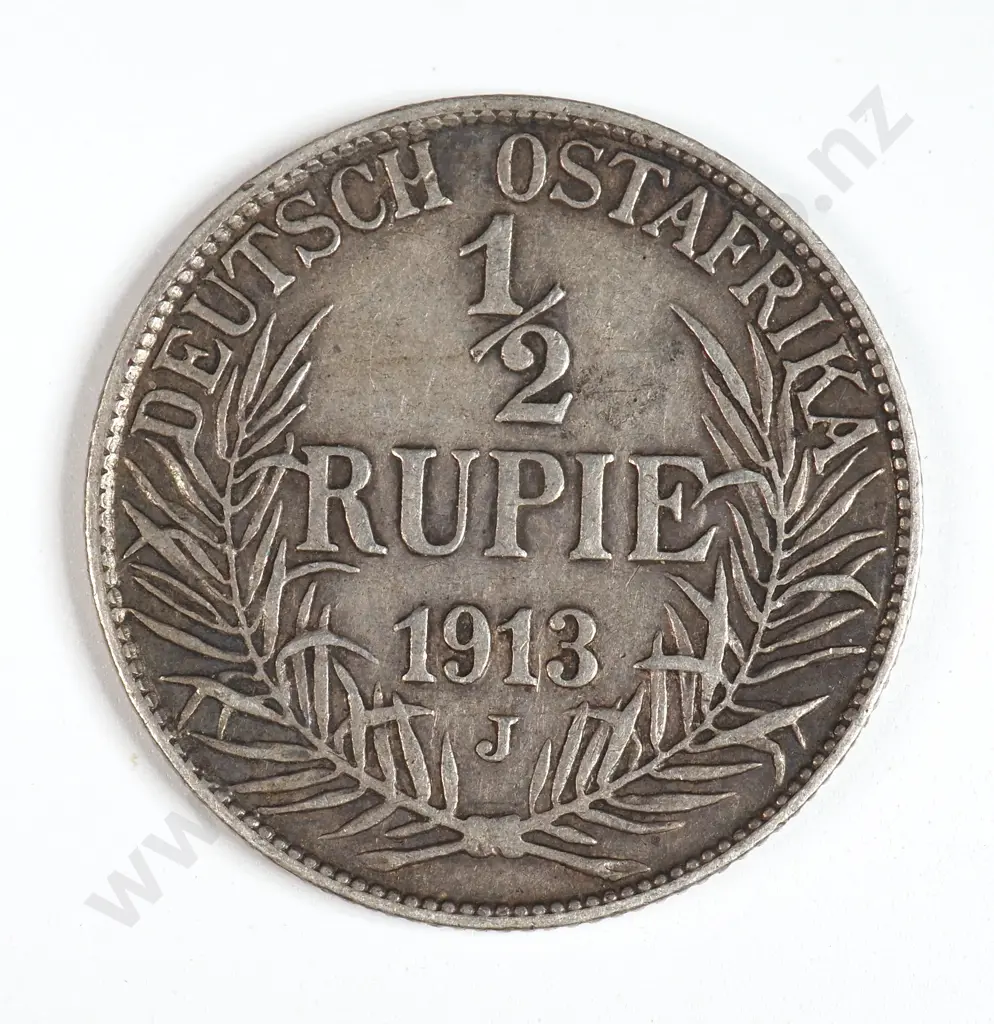 German East Africa 1913 'J' Half Rupie, Very Fine Image 1++