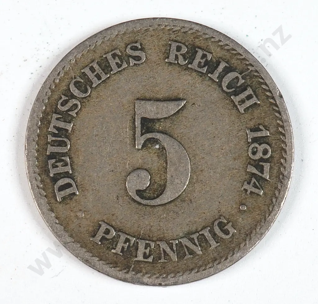 Germany 1874 'G' Five Pfennig, Very Fine Image 1++