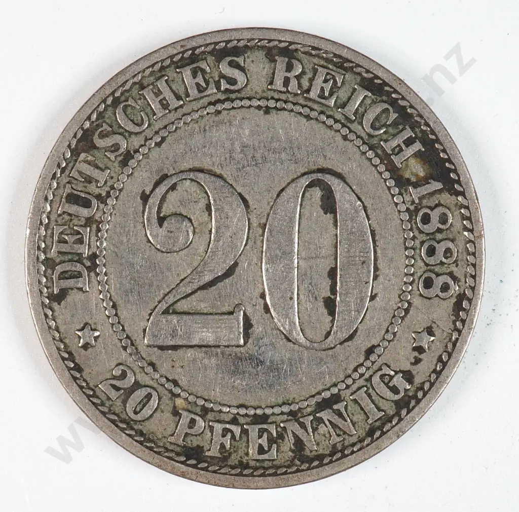 Germany 1888 'D' Twenty Pfennig, Very Fine Image 1++