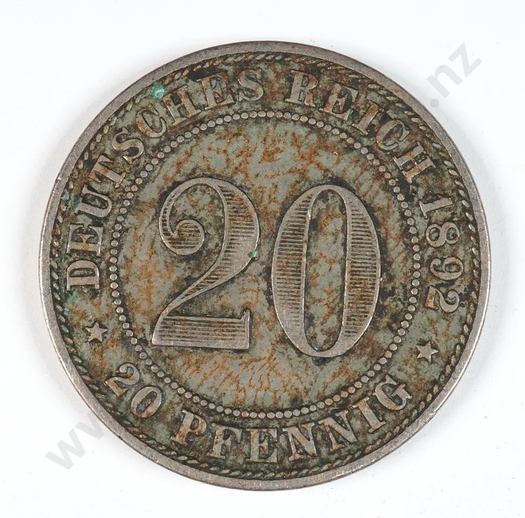 Germany 1892 'A' Twenty Pfennig, Very Fine Image 1++