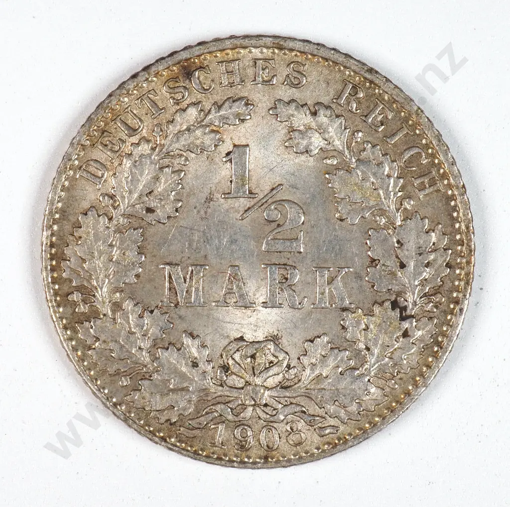 Germany 1908 'D' Half Mark, Almost Uncirculated Image 1++