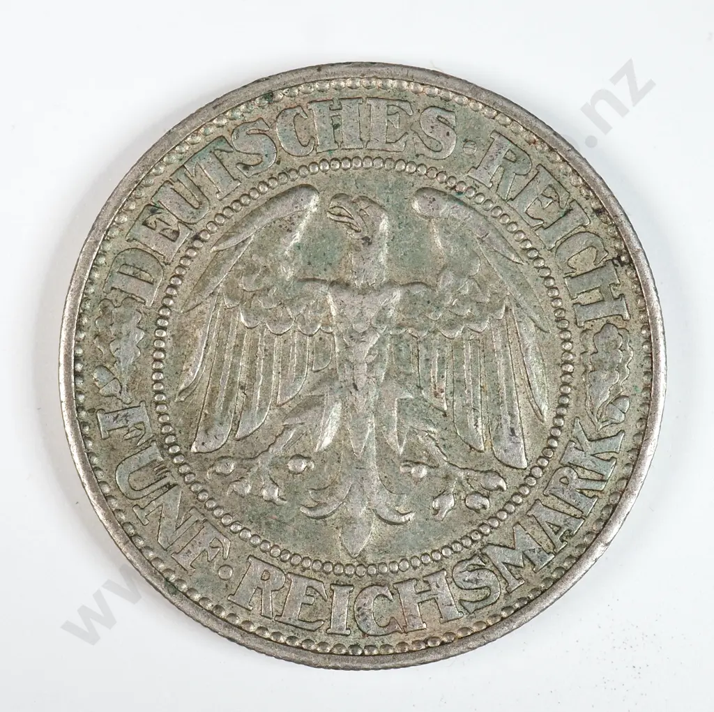 Germany 1932 'J' Five Reichsmark, Very Fine Image 1++