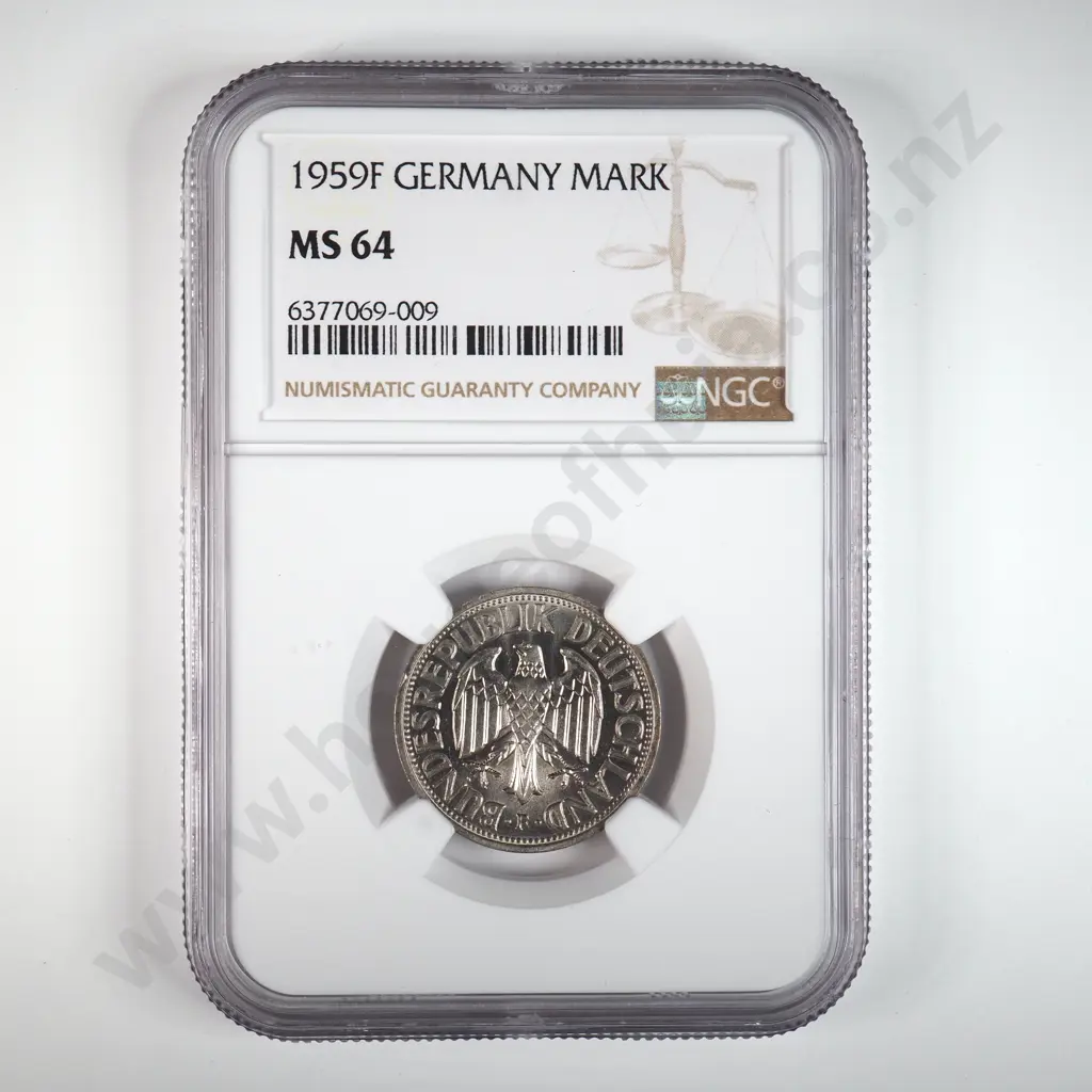 Germany 1959 'F' One Deutsche Mark, Ngc Graded And Slabbed As Ms 64 Image 1++