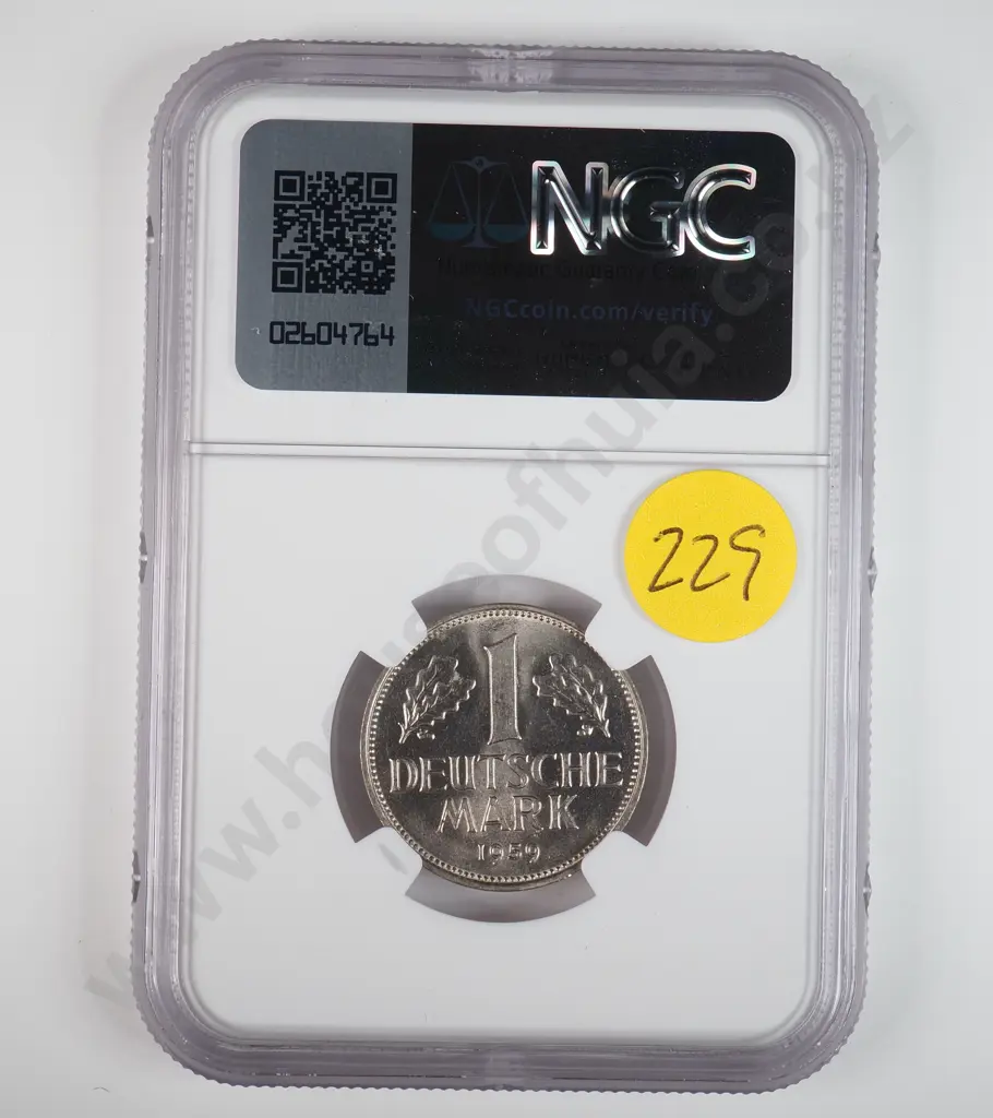 Germany 1959 'F' One Deutsche Mark, Ngc Graded And Slabbed As Ms 64 Image 1++