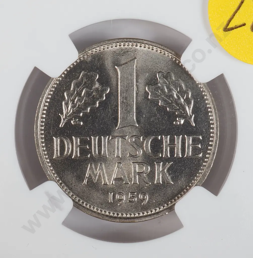 Germany 1959 'F' One Deutsche Mark, Ngc Graded And Slabbed As Ms 64 Image 1++