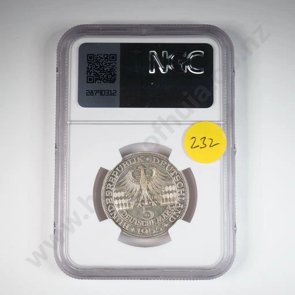 Germany 1955 'G' Five Deutsche Mark, Ngc Graded And Slabbed As Ms 62 Image 1++