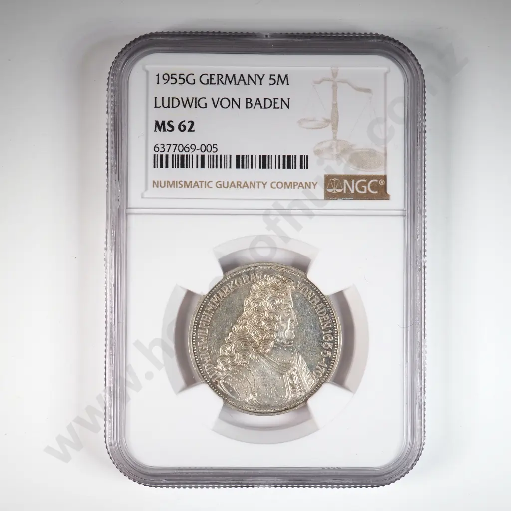 Germany 1955 'G' Five Deutsche Mark, Ngc Graded And Slabbed As Ms 62 Image 1++