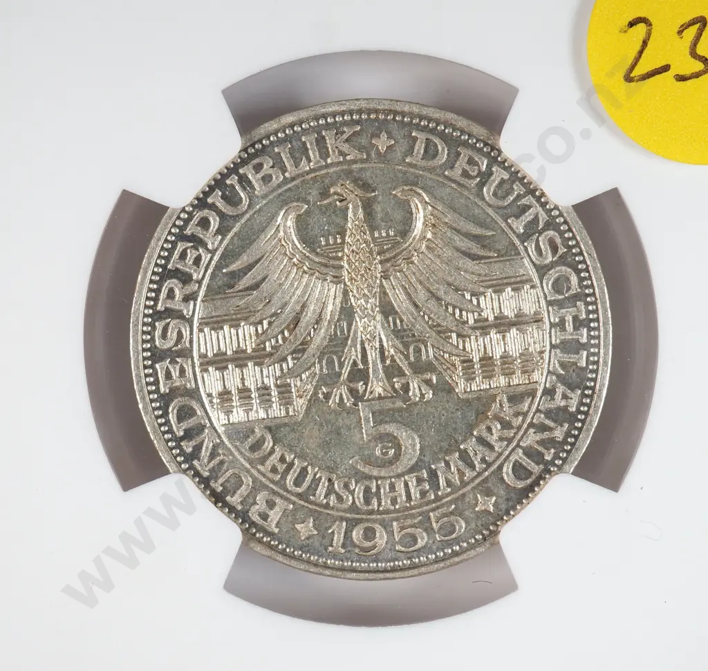 Germany 1955 'G' Five Deutsche Mark, Ngc Graded And Slabbed As Ms 62 Image 1++