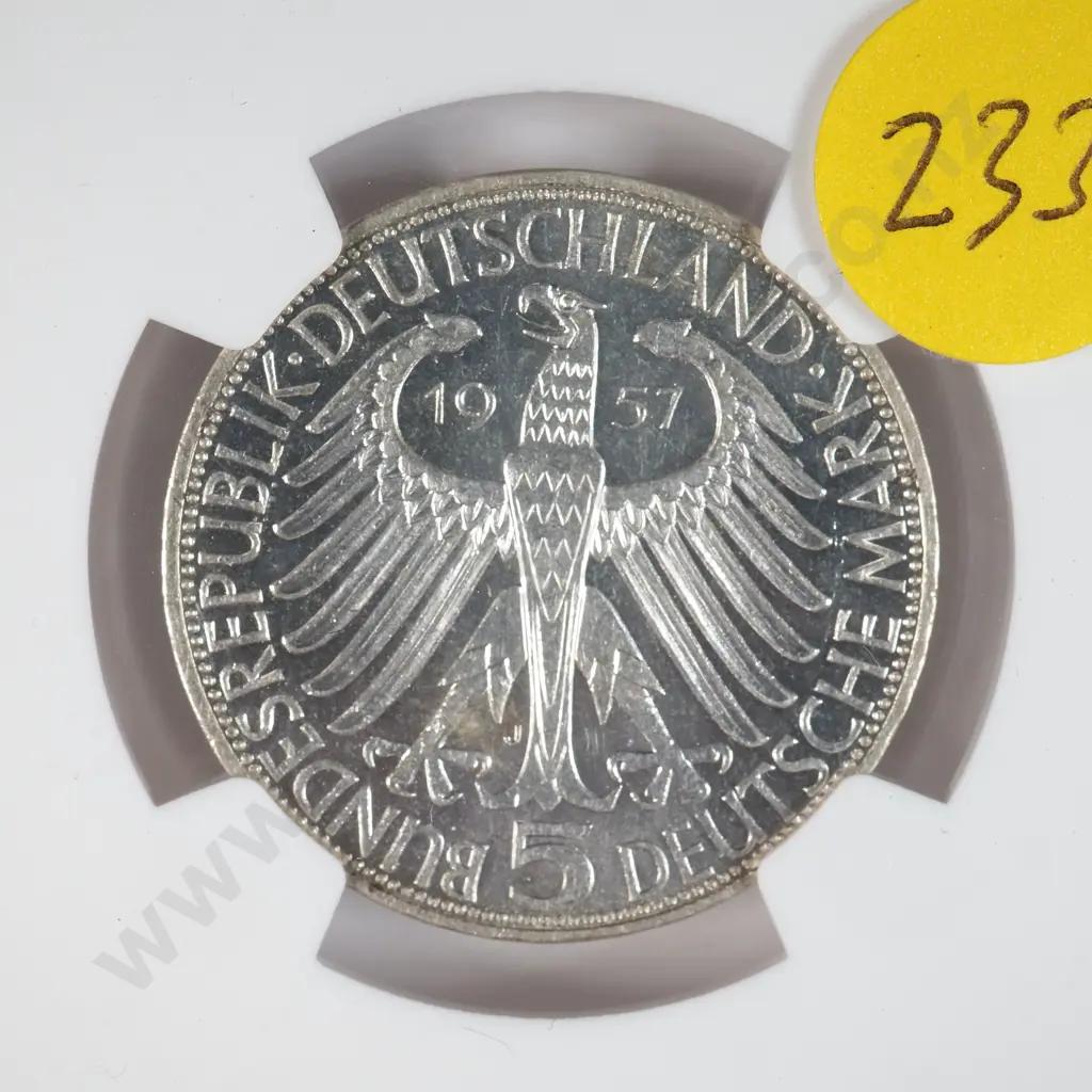 Germany 1957 'J' Five Deutsche Mark, Ngc Graded And Slabbed As Ms 61 Image 1++