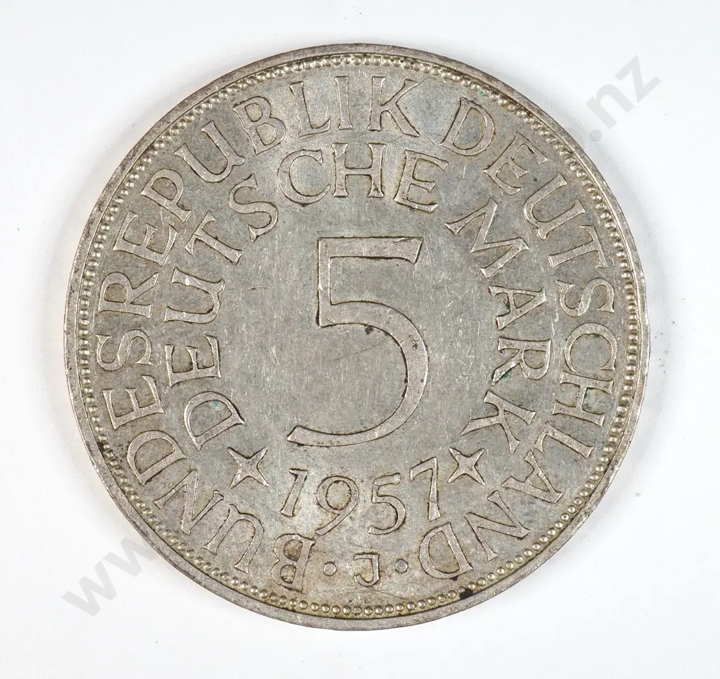 Germany 1957 'J' Five Deutsche Mark, Extremely Fine Image 1++
