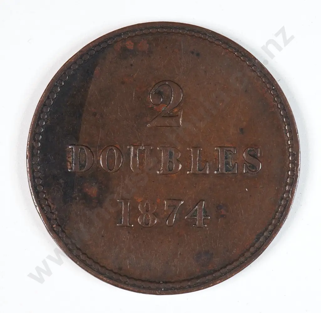 Guernsey 1874 Two Doubles, Very Fine Image 1++