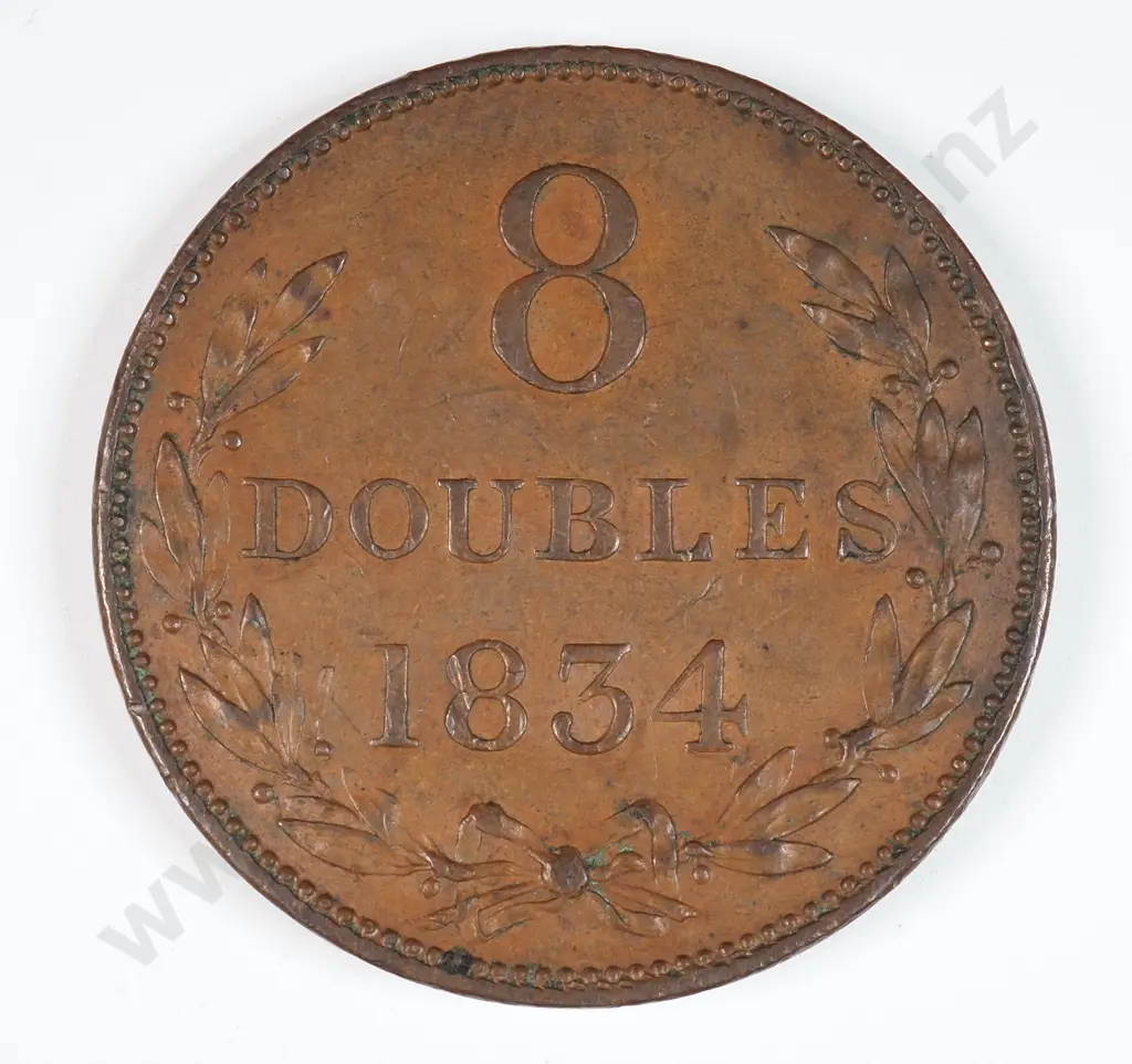 Guernsey 1834 Eight Doubles, Very Fine Image 1++