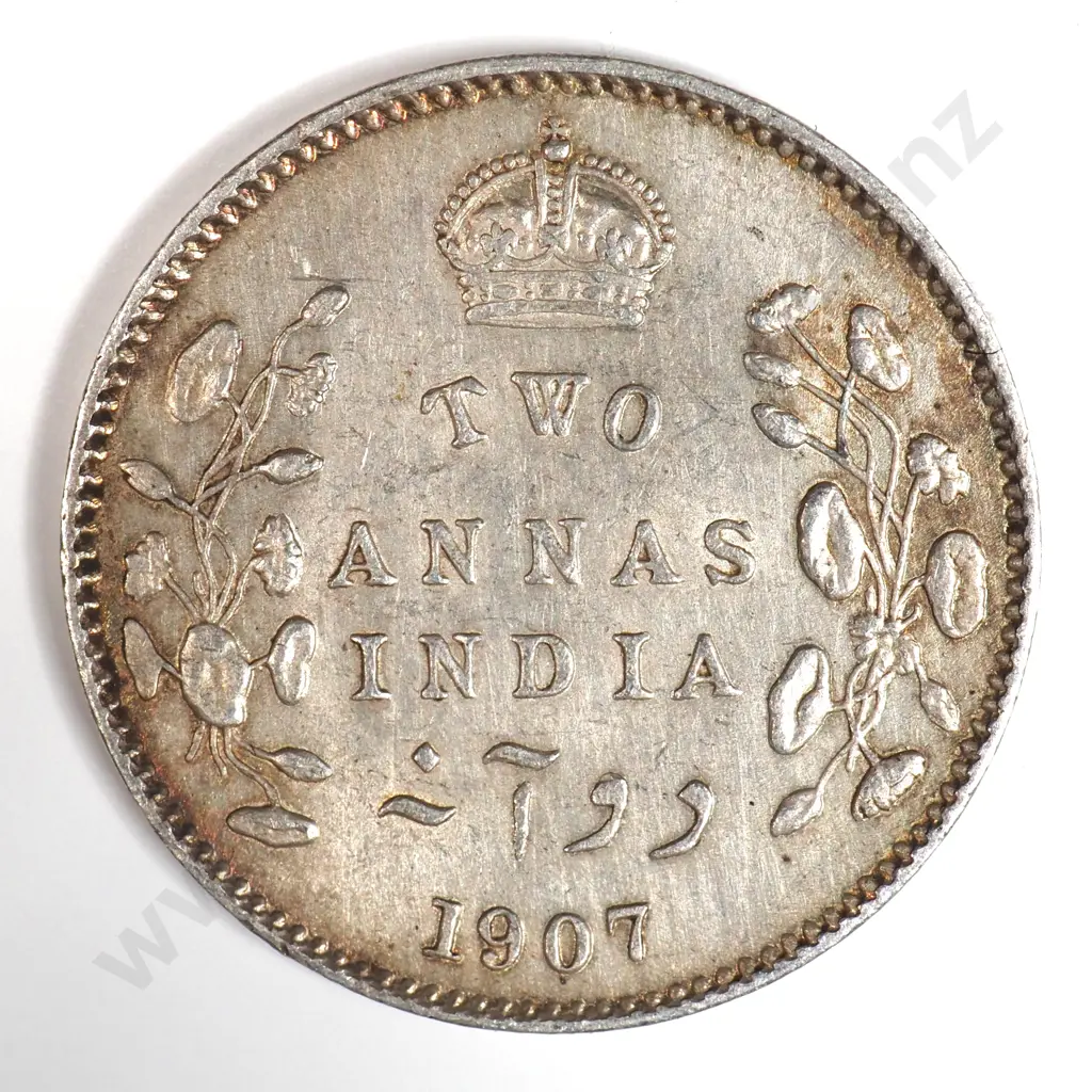 India 1907 Two Annas, Extremely Fine Image 1++