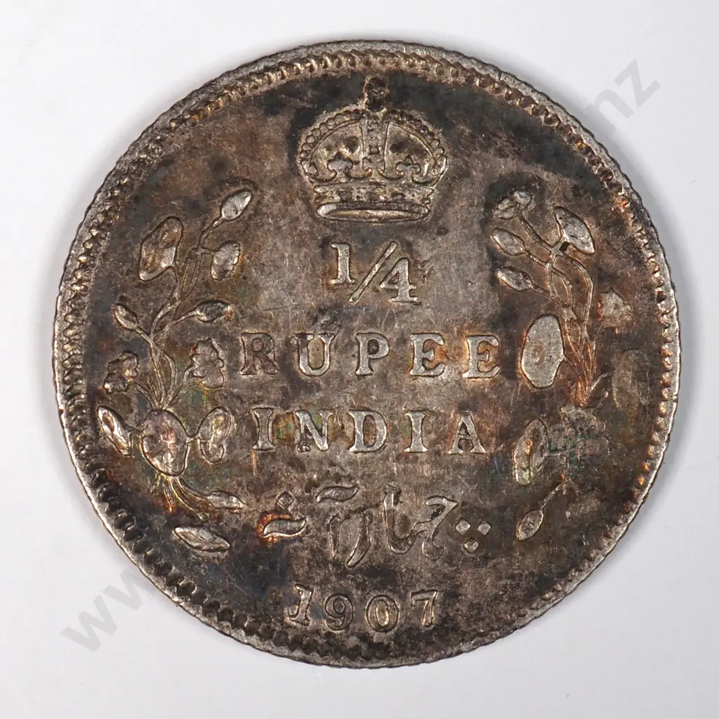 India 1907 Quarter Rupee, Very Fine Image 1++