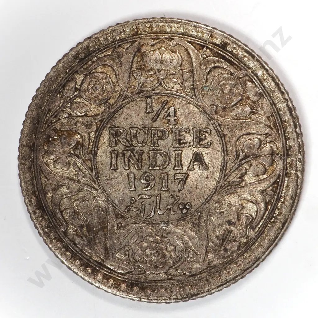 India 1917 Quarter Rupee, Extremely Fine Image 1++