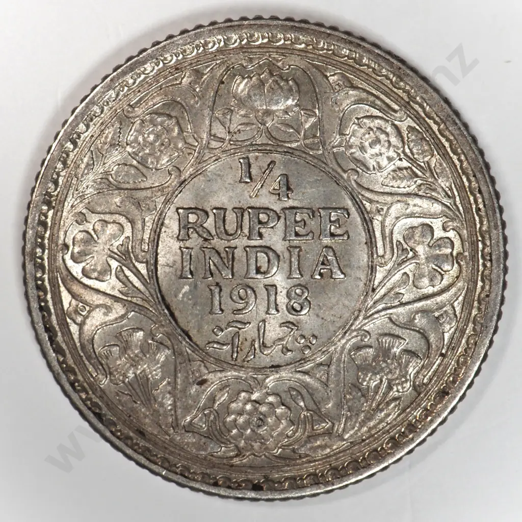 India 1918 Quarter Rupee, Extremely Fine Image 1++
