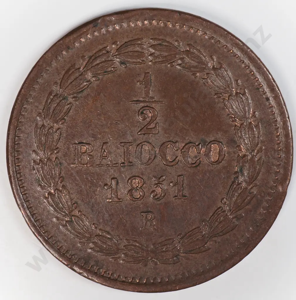 Italy Papal States 1851 'R' Half Baiocco, Extremely Fine Image 1++