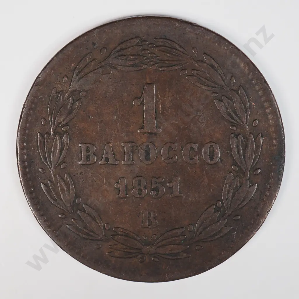 Italy Papal States 1851 'B' One Baiocco, Very Fine Image 1++