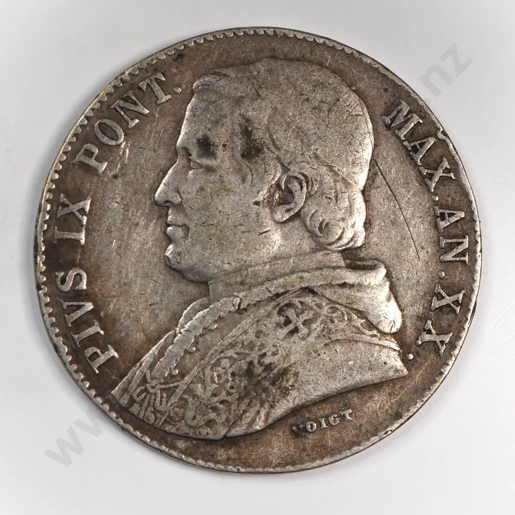 Italy Papal States 1866 'R' Twenty Baiocco, Very Fine Image 1++