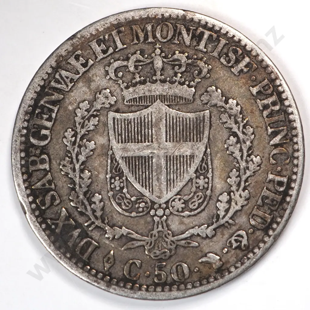 Italy Sardinia 1826 Fifty Cents, Fine Image 1++