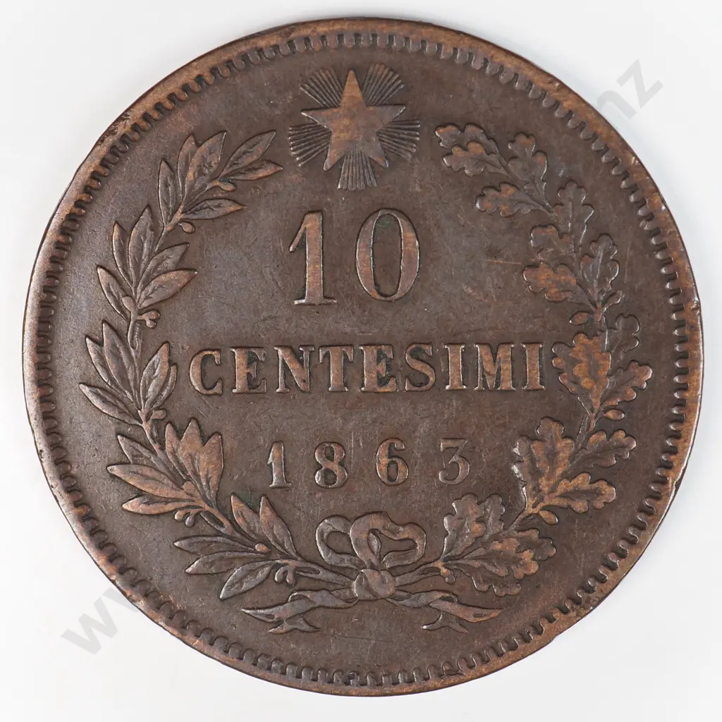 Italy 1863 Ten Cents, Very Fine Image 1++