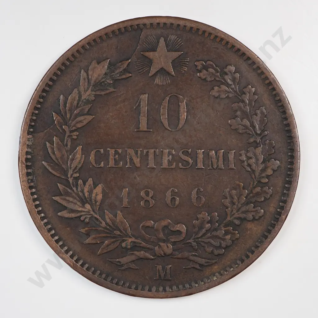 Italy 1866 'M' Ten Cents, Very Fine Image 1++