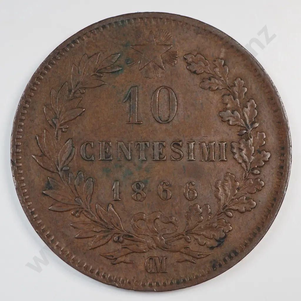 Italy 1866 'OM' Ten Cents, Very Fine Image 1++