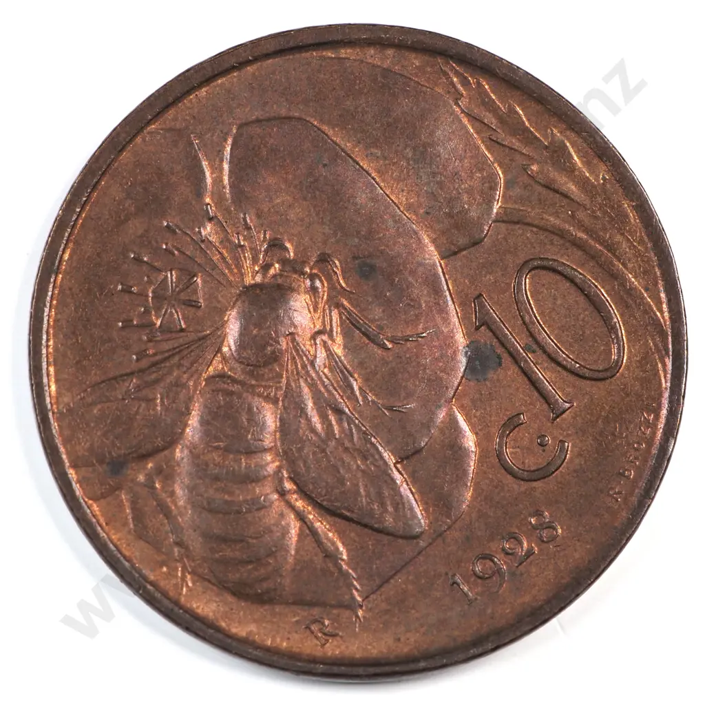 Italy 1928 Ten Cents, Almost Uncirculated Image 1++