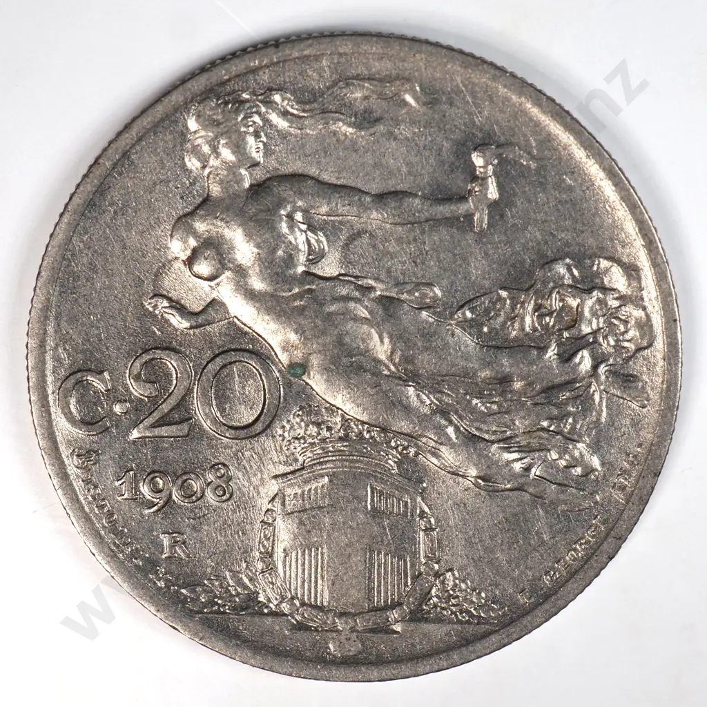 Italy 1908 Twenty Cents, Almost Uncirculated Image 1++