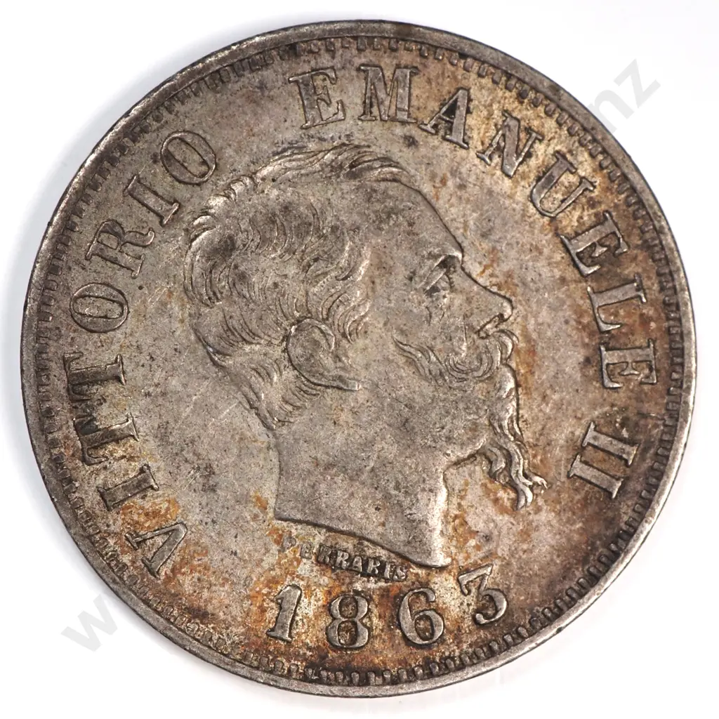 Italy 1863 'm Bn' Fifty Cents, Extremely Fine Image 1++