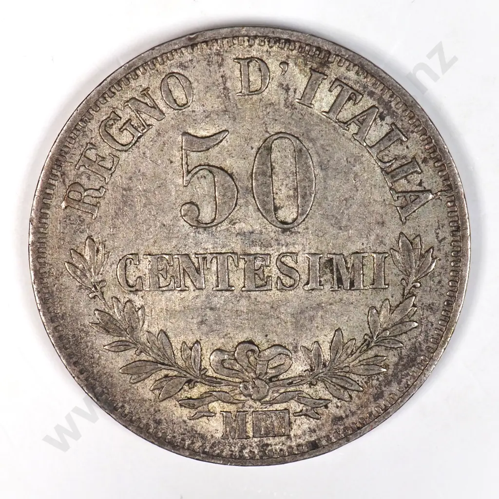 Italy 1863 'm Bn' Fifty Cents, Extremely Fine Image 1++