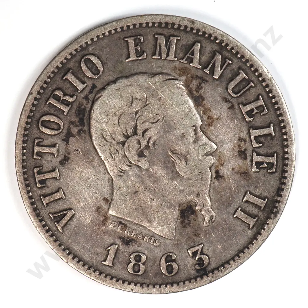 Italy 1863 'm Bn' Fifty Cents, Very Fine Image 1++