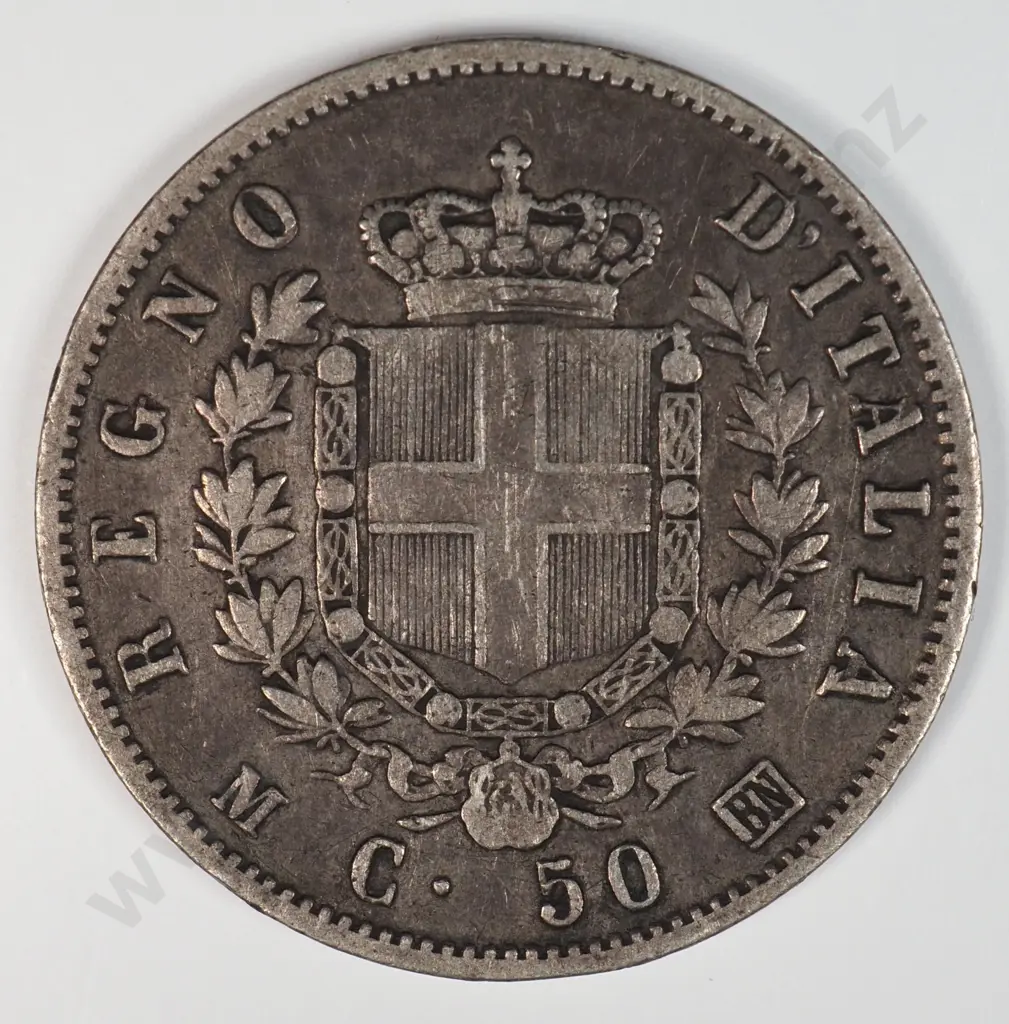 Italy 1863 'm Bn' Fifty Cents, Very Fine Image 1++