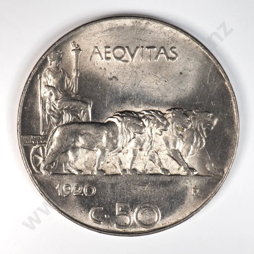 Italy 1920 Fifty Cents, Almost Uncirculated Image 1++