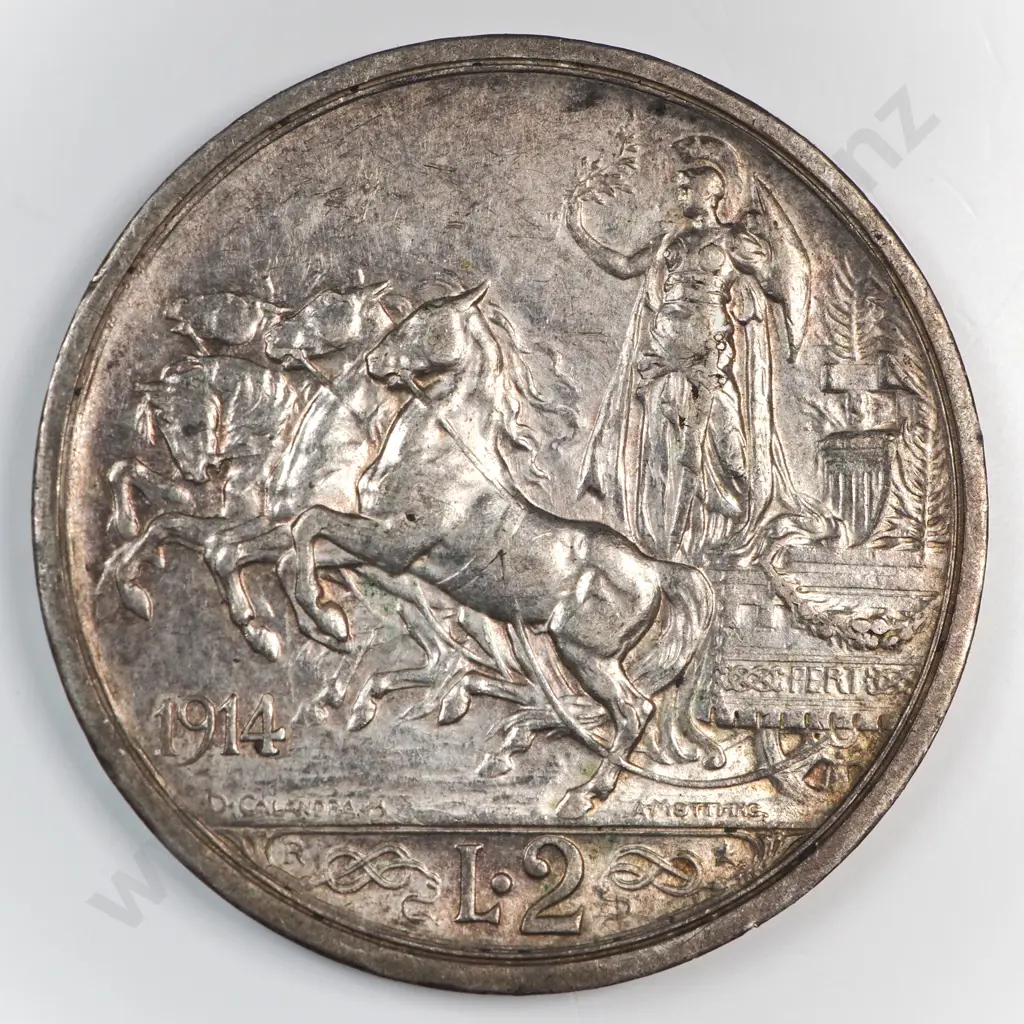 Italy 1914 Two Lire, Extremely Fine Image 1++