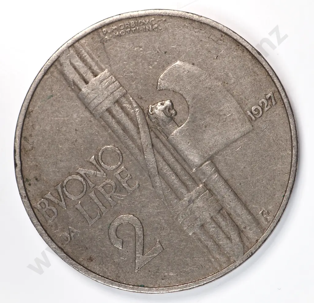 Italy 1927 Two Lire, Fine Image 1++