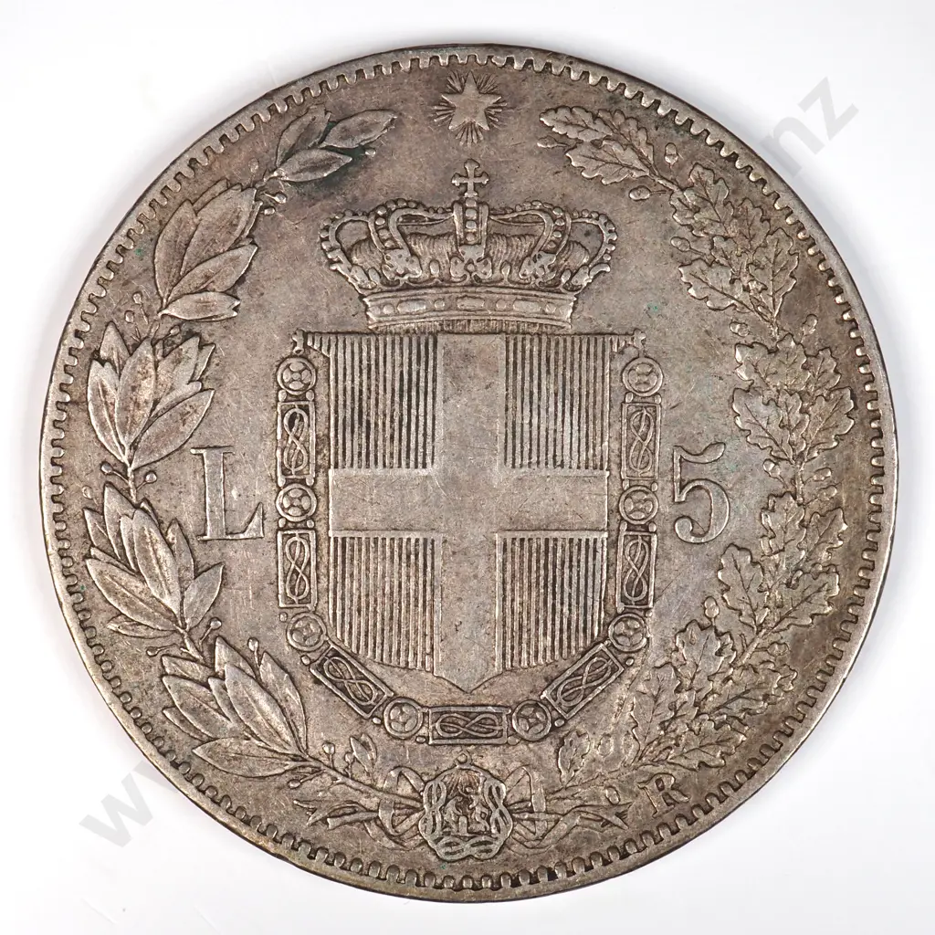Italy 1879 Five Lire, Very Fine Image 1++