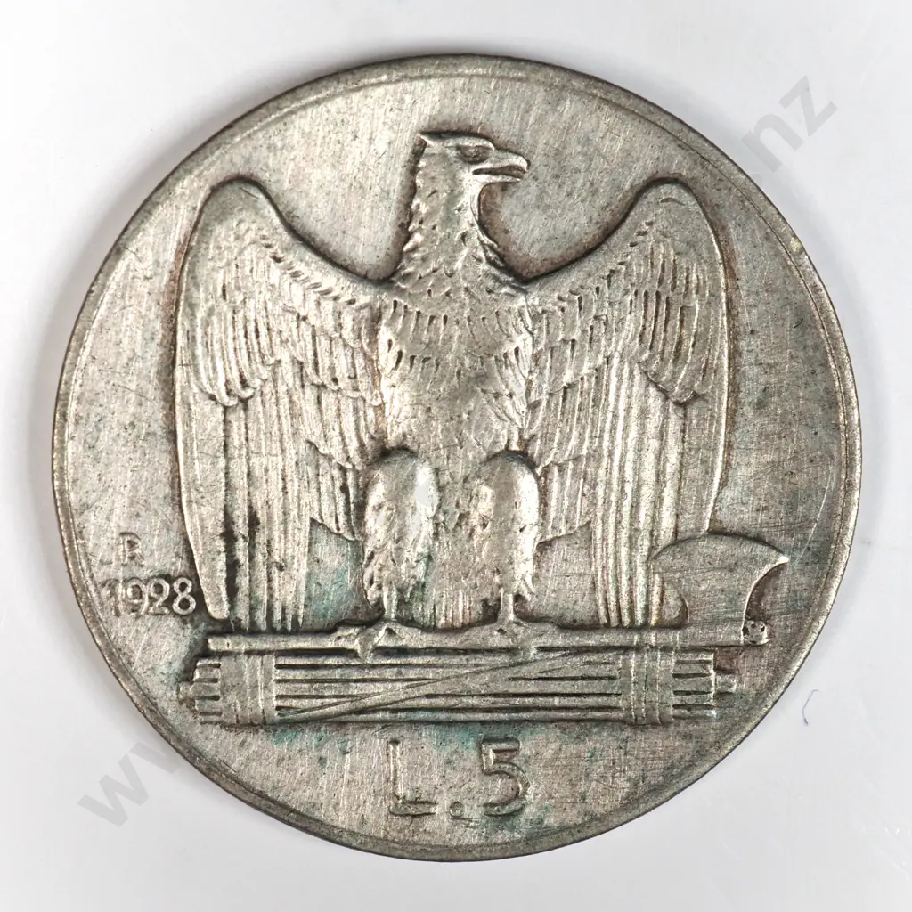 Italy 1928 Five Lire, Very Fine Image 1++