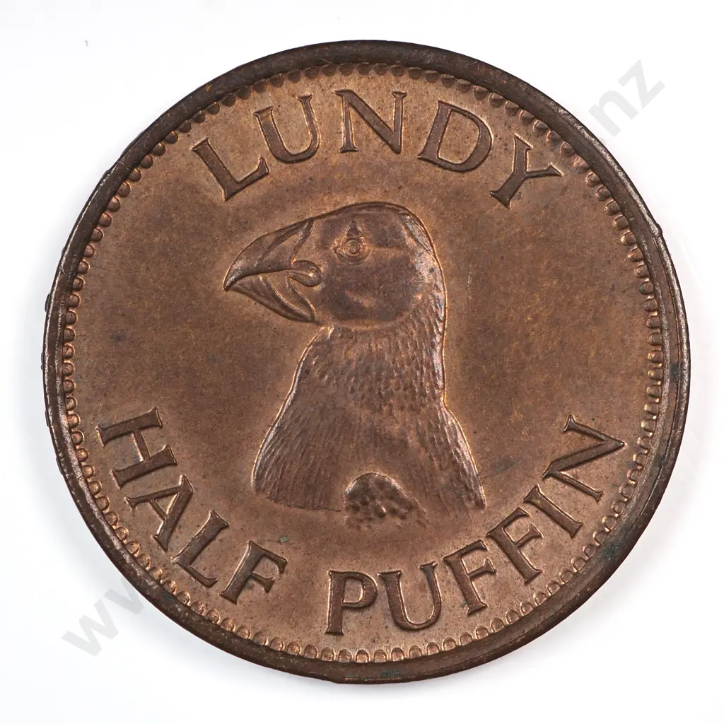 Lundy 1929 Half Puffin, Almost Uncirculated Image 1++
